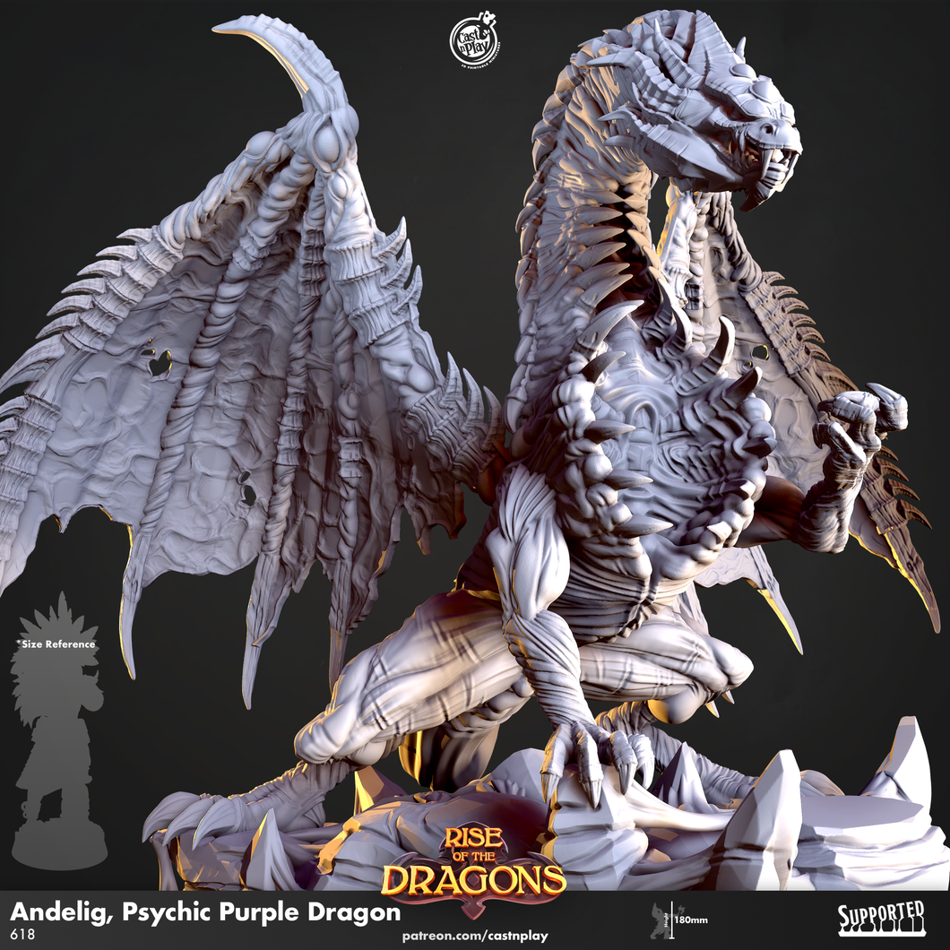 3D Printed Cast n Play Andelig Psychic Purple Dragon Rise of the Dragons 28 32mm D&D