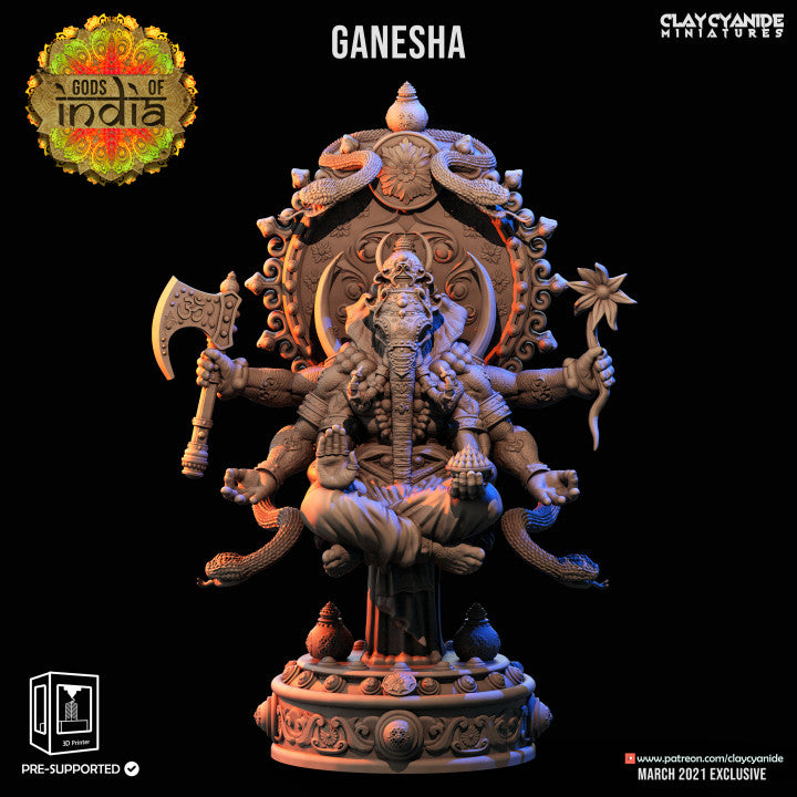 3D Printed Clay Cyanide Ganesha Gods of India Ragnarok D&D