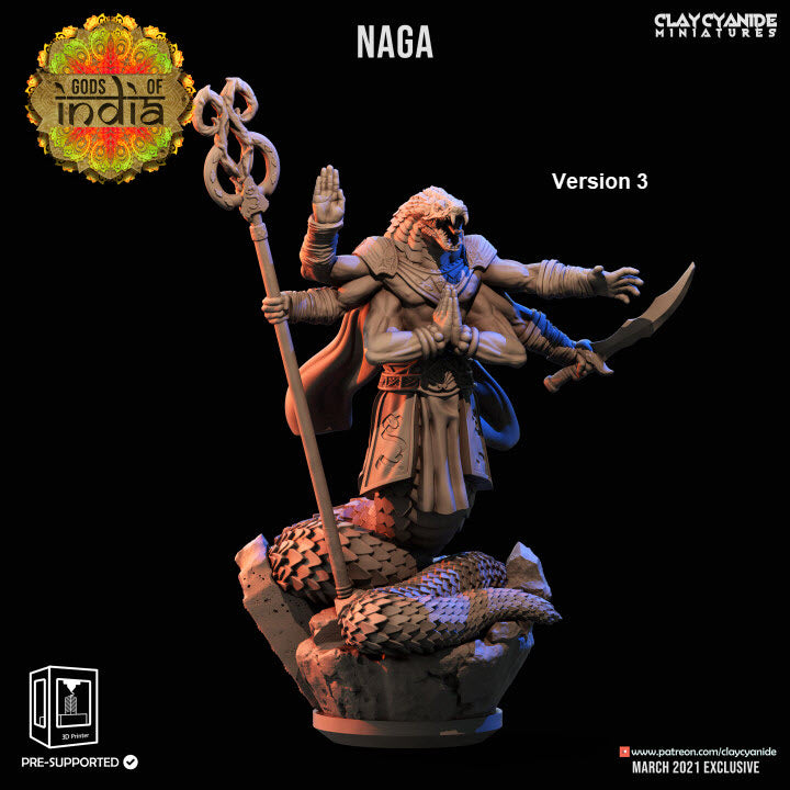 3D Printed Clay Cyanide Naga Warriors Gods of India Ragnarok D&D