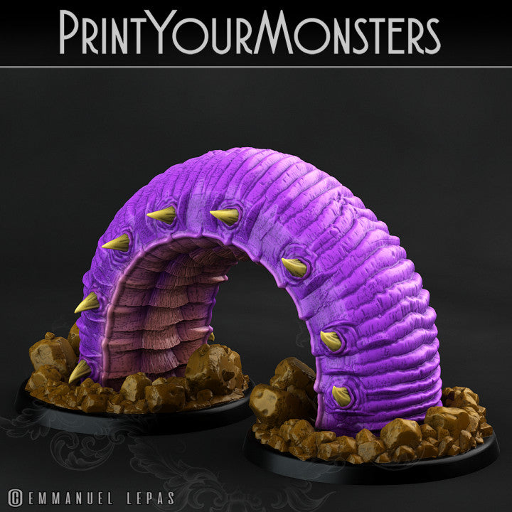 3D Printed Print Your Monsters Purple Worm Worms Subterranean Terrors 28mm - 32mm D&D Wargaming