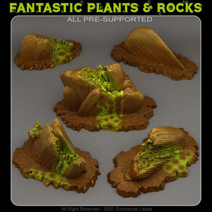 3D Printed Fantastic Plants and Rocks Acid Melted Stones 28mm - 32mm D&D Wargaming