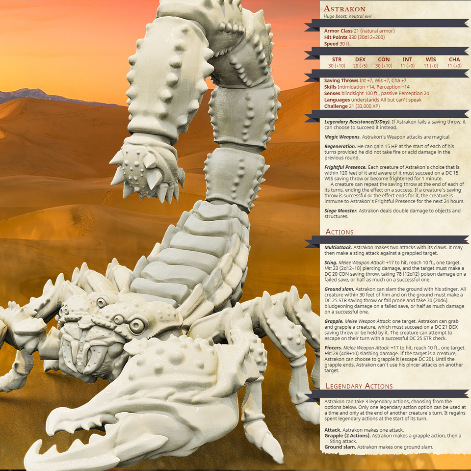 3D Printed Bestiary Vol. 4 Nafarrate - Astrakon Scorpion 32mm Ragnarok D&D - Charming Terrain