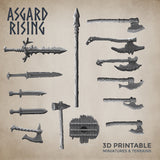3D Printed Asgard Rising Axe and Sword Weapon Set 3 - 32mm D&D - Charming Terrain