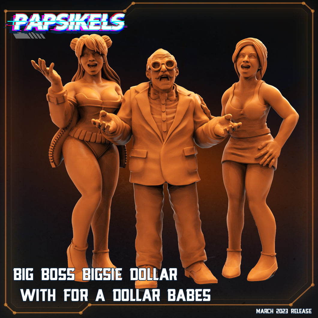3D Printed Papsikels Cyberpunk  Sci-Fi - Big Boss Bigsie Dollar With For A Dollar Babes - 28mm 32mm