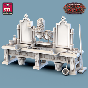 3D Printed STL Miniatures Barber Shop Set Fantasy NPC 28mm - 32mm War Gaming D&D