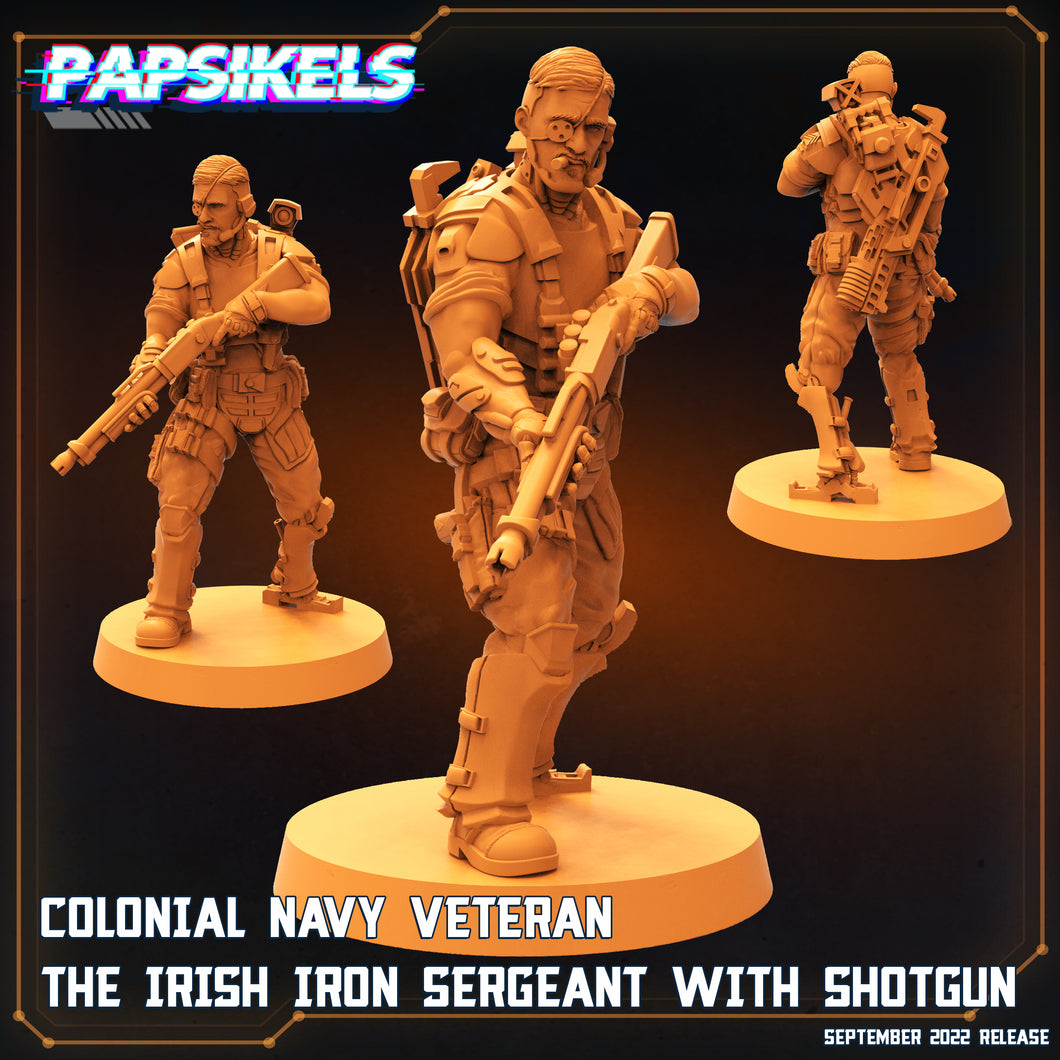 3D Printed Papsikels Cyberpunk Sci-Fi Colonial Navy Veteran The Irish Iron Sergeant With Shotgun- 28mm 32mm