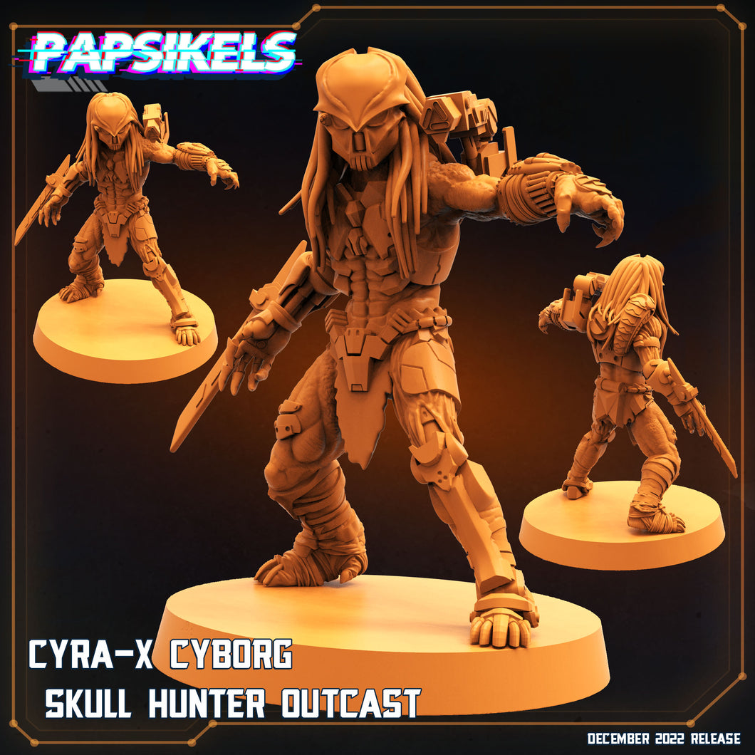 3D Printed Papsikels Cyberpunk Sci-Fi Cyra-X Cyborg Skull Hunter Outcast In Action - 28mm 32mm
