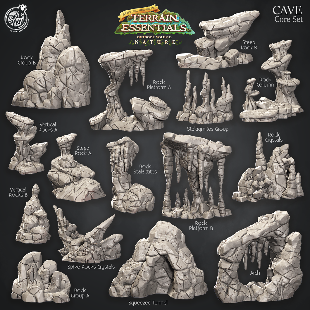 3D Printed Cast n Play Cave Core Terrain Set Terrain Essentials Nature 28mm 32mm D&D
