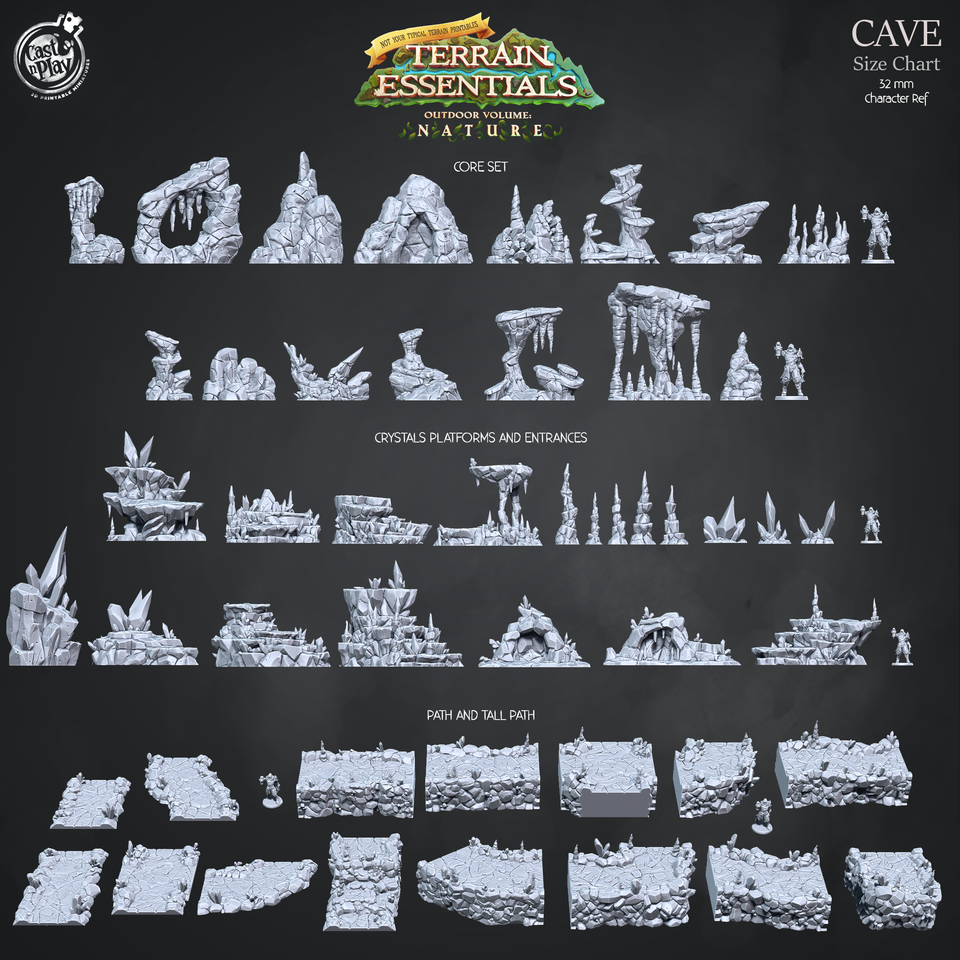 3D Printed Cast n Play Cave Path and Tall Path Set Terrain Essentials Nature 28mm 32mm D&D