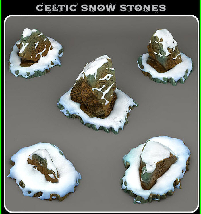 3D Printed Fantastic Plants and Rocks Celtic Snow Stones 28mm - 32mm D&D Wargaming
