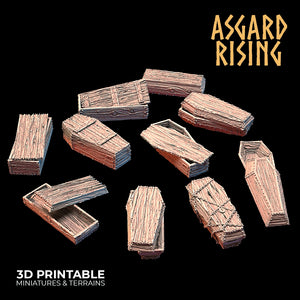 3D Printed Asgard Rising Cemetery Coffins Set 28mm-32mm Ragnarok D&D