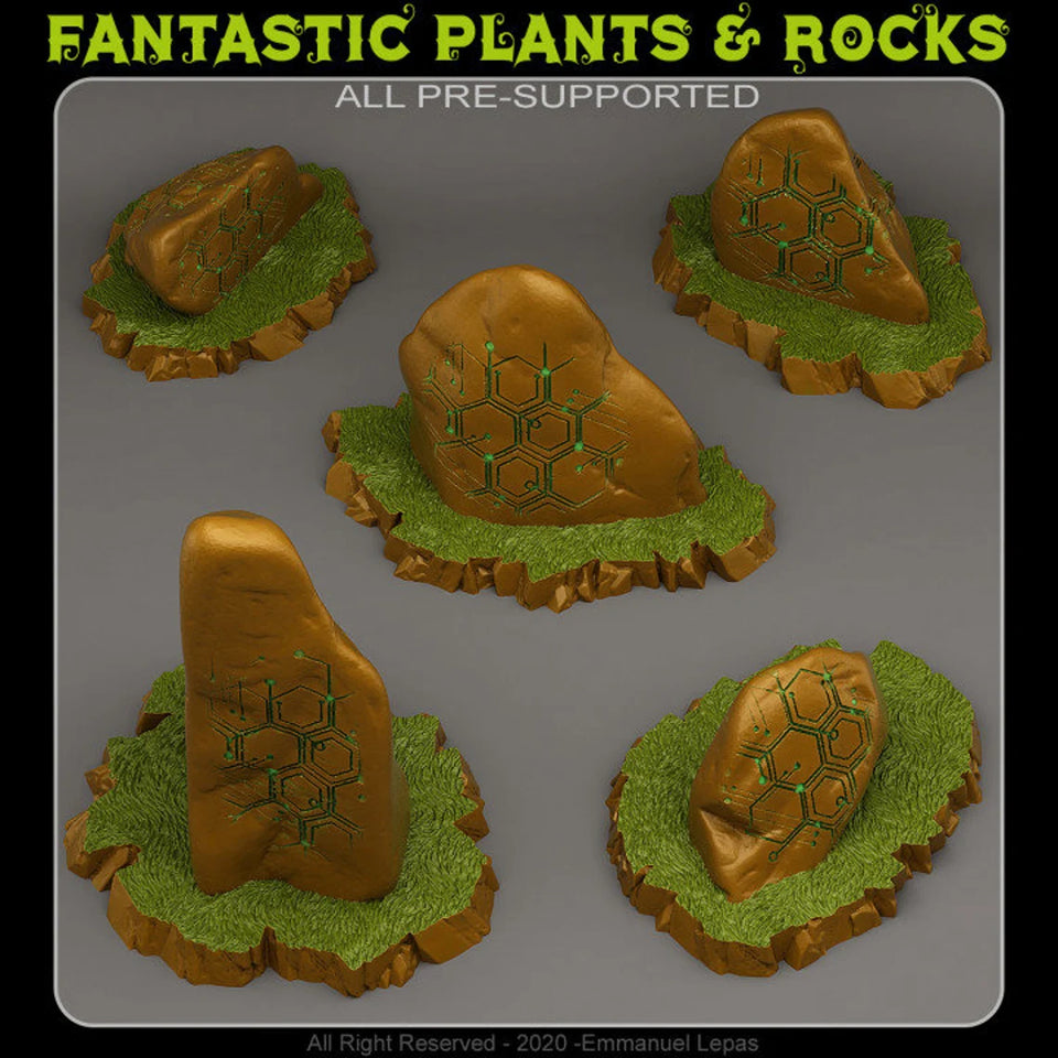 3D Printed Fantastic Plants and Rocks Cybernetic Stones 28mm - 32mm D&D Wargaming