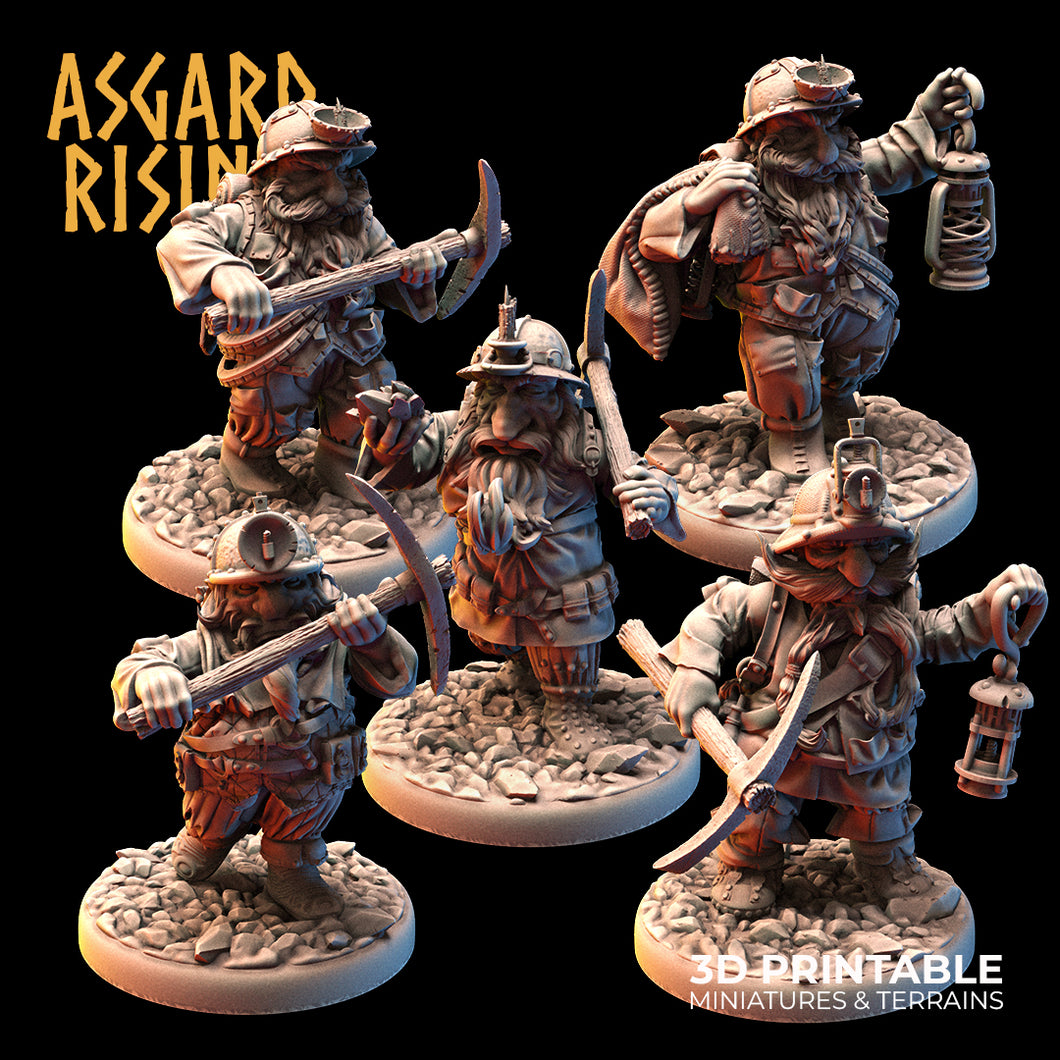 3D Printed Asgard Rising Dwarf Dwarven Miners Set 3 28mm - 32mm