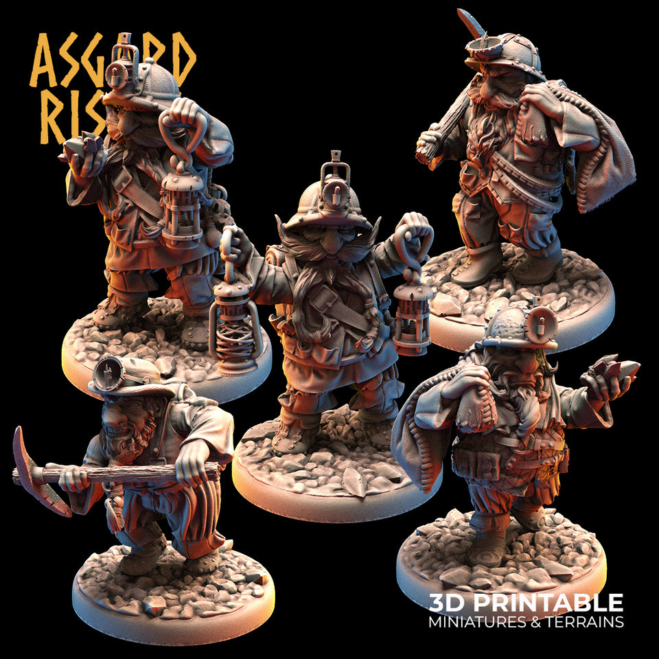 3D Printed Asgard Rising Dwarf Dwarven Miners Set 4 28mm - 32mm