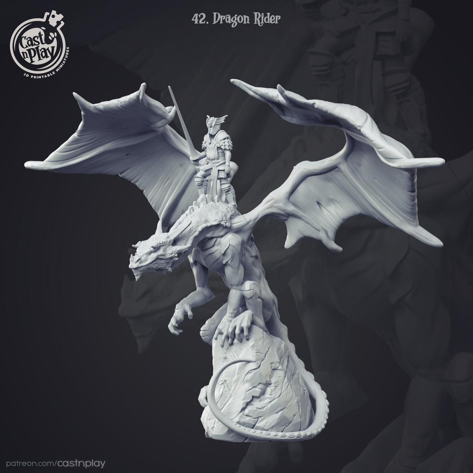 3D Printed Cast n Play Dragon Rider 28 32mm D&D