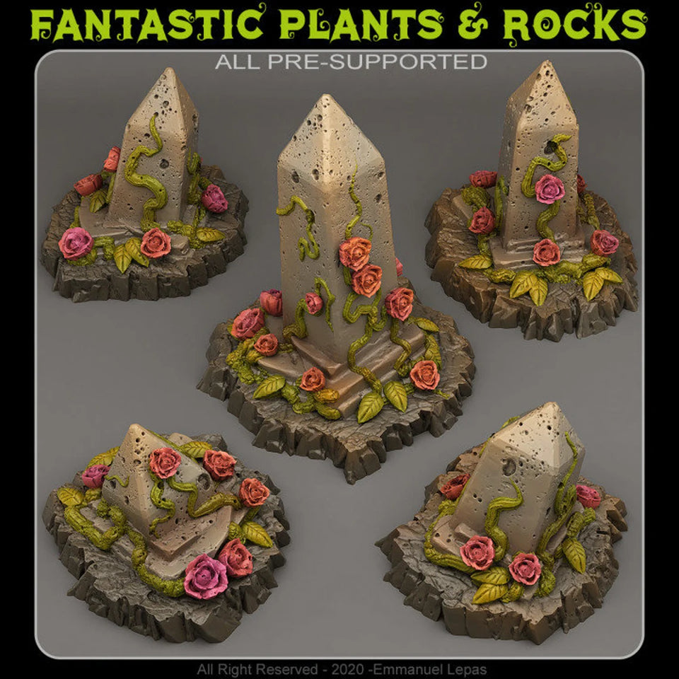 3D Printed Fantastic Plants and Rocks Enchanted Obelisks 28mm - 32mm D&D Wargaming
