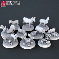 3D Printed STL Miniatures Farm Animals Set | 28 - 32mm War Gaming D&D