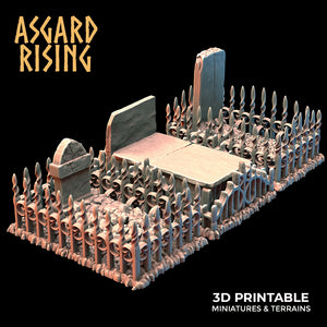 3D Printed Asgard Rising Cemetery Graves with Fence Set 28mm-32mm Ragnarok D&D