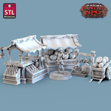 3D Printed STL Miniatures Fruit Seller Set Fantasy NPC 28mm - 32mm War Gaming D&D