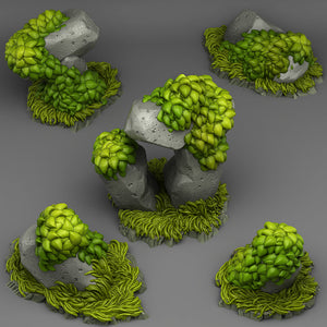 3D Printed Fantastic Plants and Rocks Grassy Rocks 28mm - 32mm D&D Wargaming