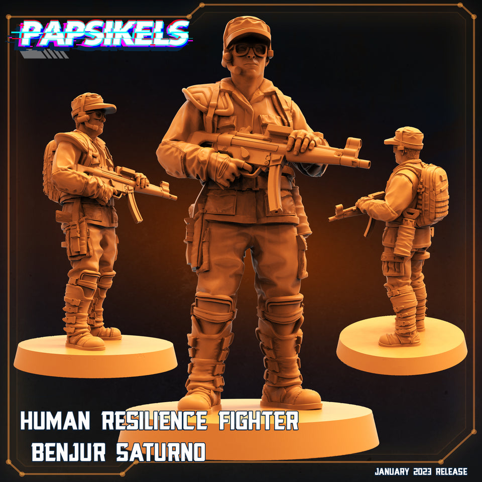 3D Printed Papsikels Cyberpunk Sci-Fi Human Resilience Fighter Benjur Saturno 28mm 32mm