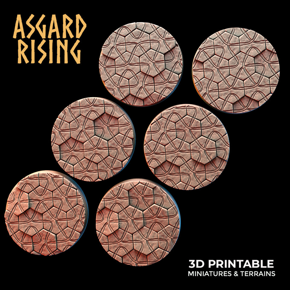 3D Printed Asgard Rising Hex Cobblestone Round Base Set - 25 28 32 35mm D&D