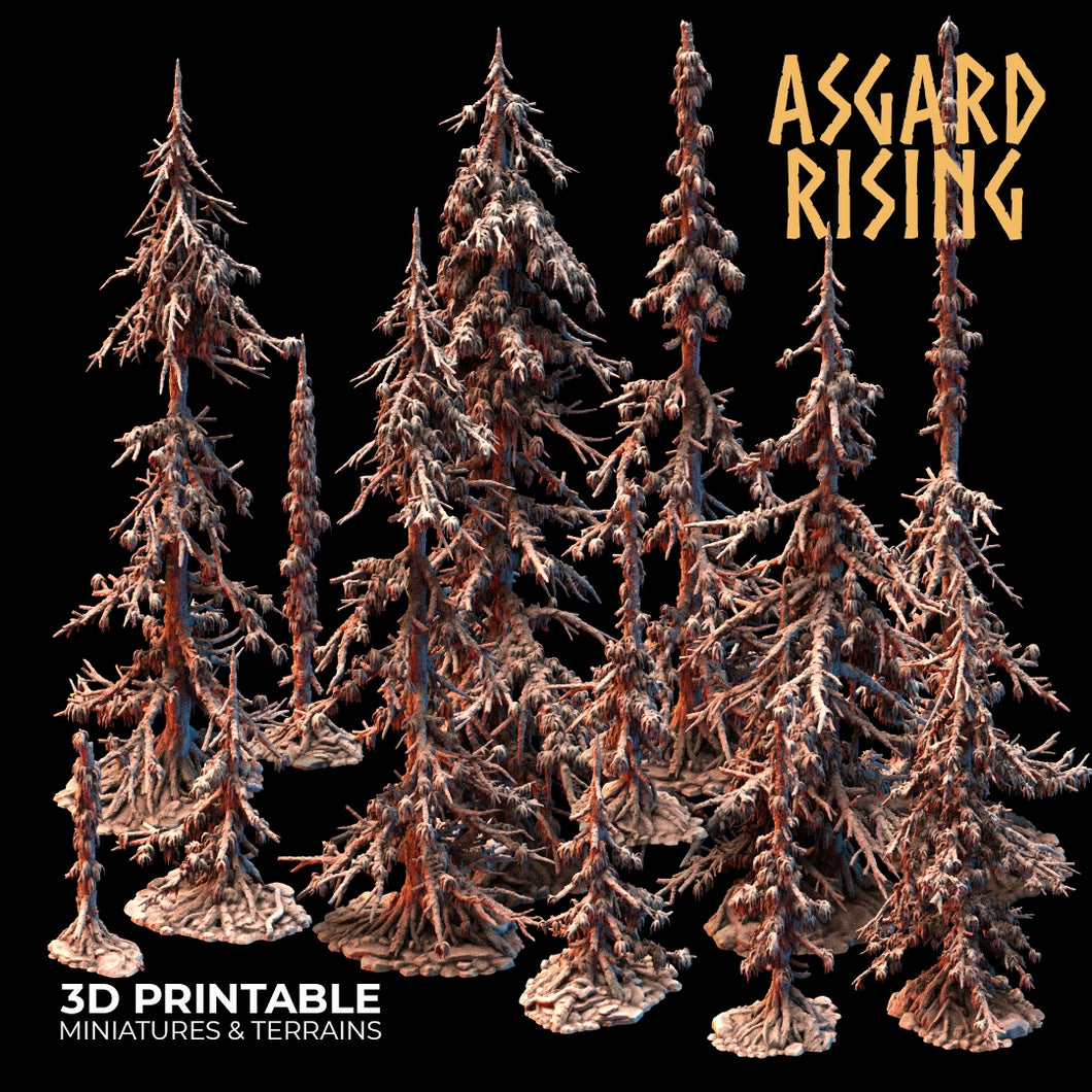 3D Printed Asgard Rising Infected Conifers Spruce Modular Forest Set 28mm 32mm D&D - Charming Terrain