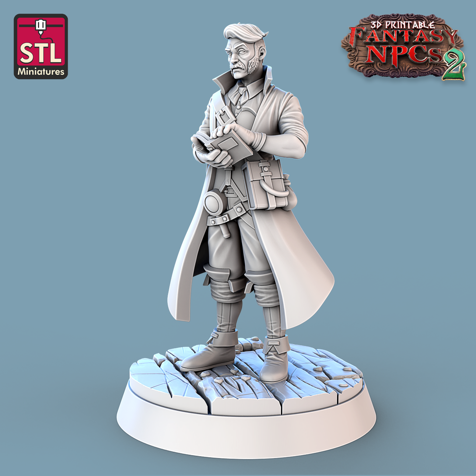 3D Printed STL Miniatures Investigator Set Fantasy NPC 2 | 28 - 32mm War Gaming D&D