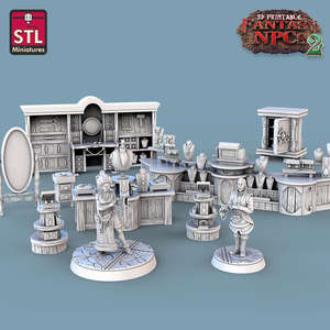 3D Printed STL Miniatures Jewelers Set Fantasy NPC 2 | 28 - 32mm War Gaming D&D