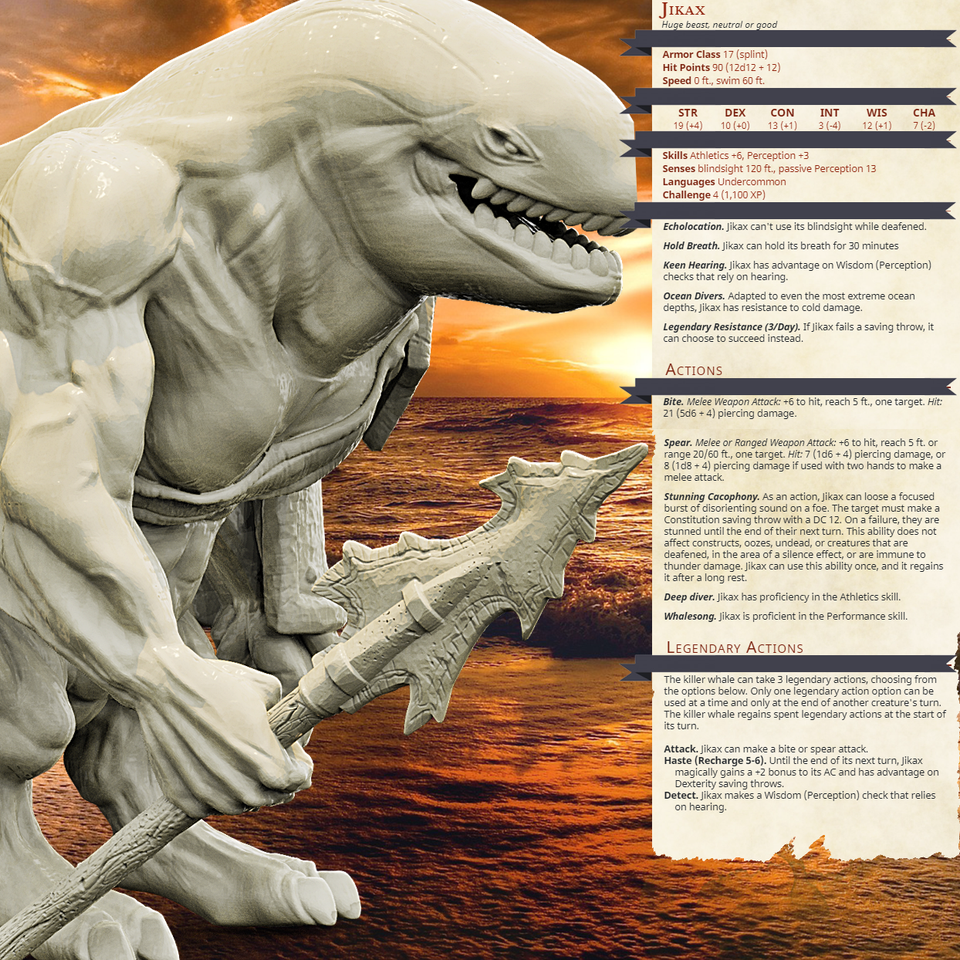 3D Printed Bestiary Vol. 4 Nafarrate - Jikax Killer Whale 32mm Ragnarok D&D - Charming Terrain