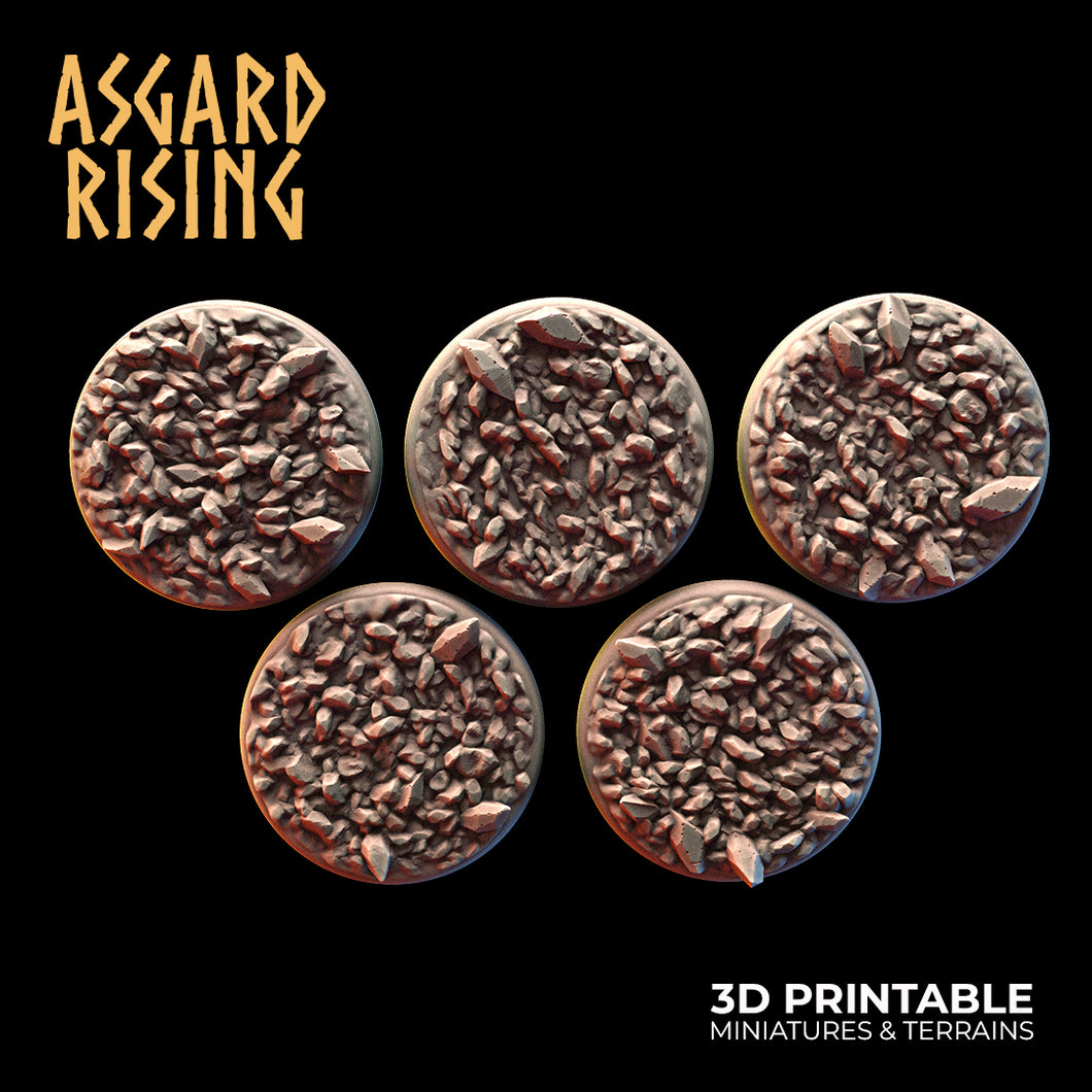 3D Printed Asgard Rising Miner Rubble Round Base Set 25 28 32 35mm D&D