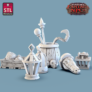 3D Printed STL Miniatures Magic Item Vendor Set Fantasy NPC 28mm - 32mm War Gaming D&D