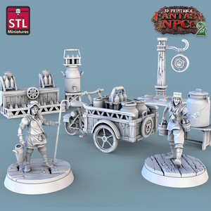 3D Printed STL Miniatures Milk Man Set Fantasy NPC 2 | 28 - 32mm War Gaming D&D