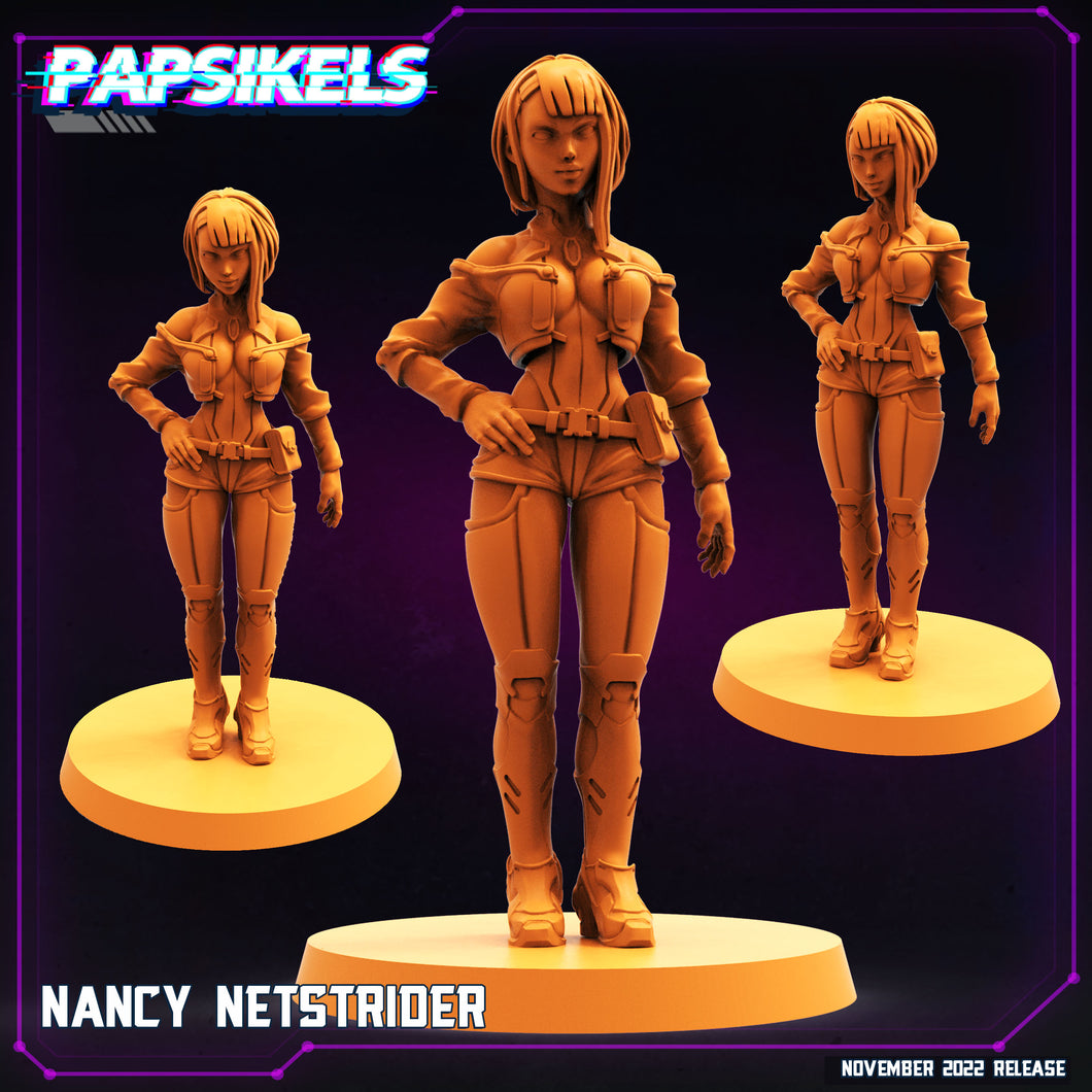 3D Printed Papsikels Cyberpunk Sci-Fi Nancy Netstrider - 28mm 32mm
