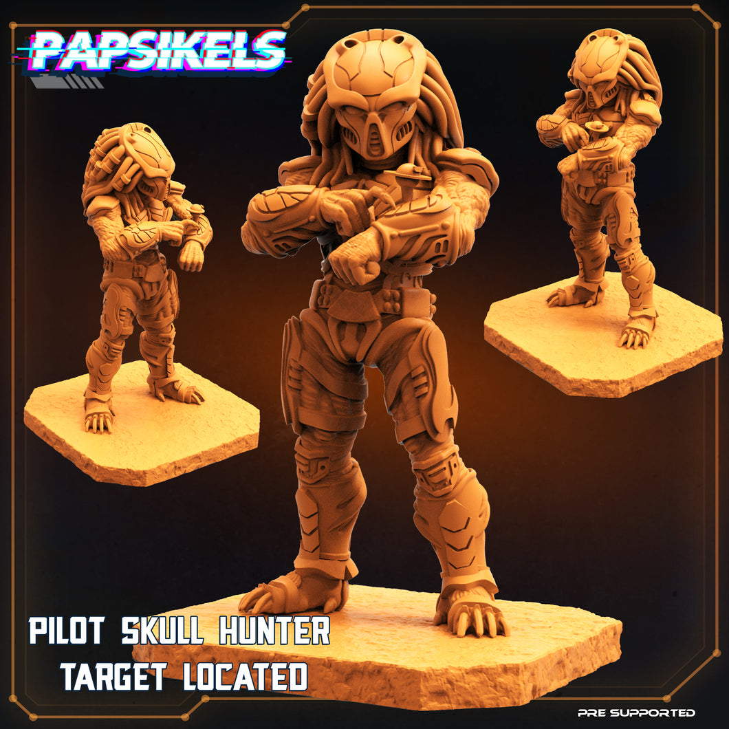 3D Printed Papsikels Cyberpunk Sci-Fi Pilot Skull Hunter Target Located - 28mm 32mm