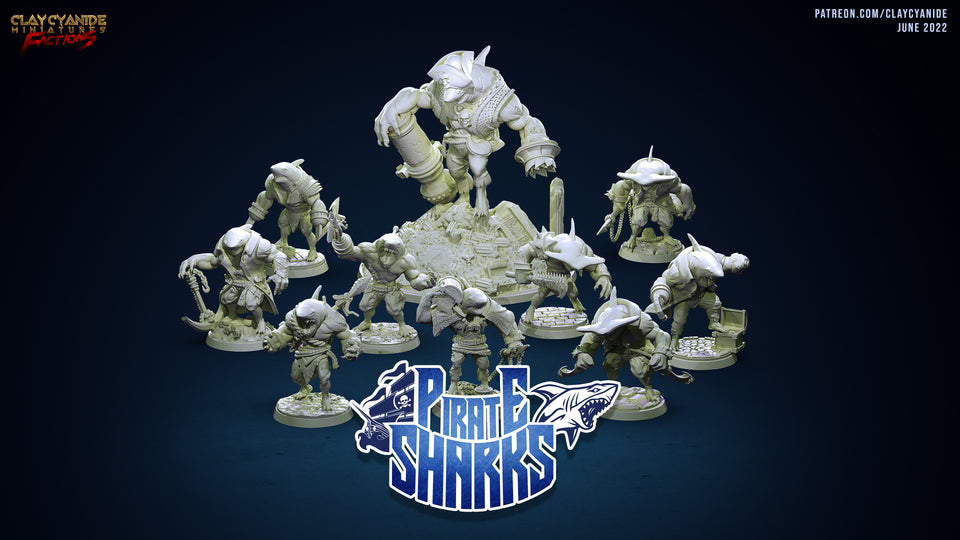 3D Printed Clay Cyanide Pirate Sharks Factions Tribes Wargrounds Ragnarok D&D