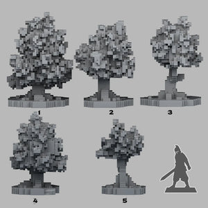 3D Printed Fantastic Plants and Rocks Pixel Trees 28mm - 32mm D&D Wargaming
