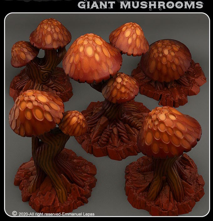 3D Printed Fantastic Plants and Rocks Giant Mushrooms 28mm - 32mm D&D Wargaming