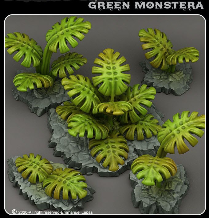 3D Printed Fantastic Plants and Rocks Green Monstera 28mm - 32mm D&D Wargaming