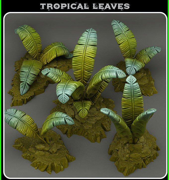 3D Printed Fantastic Plants and Rocks Tropical Leaves 28mm - 32mm D&D Wargaming