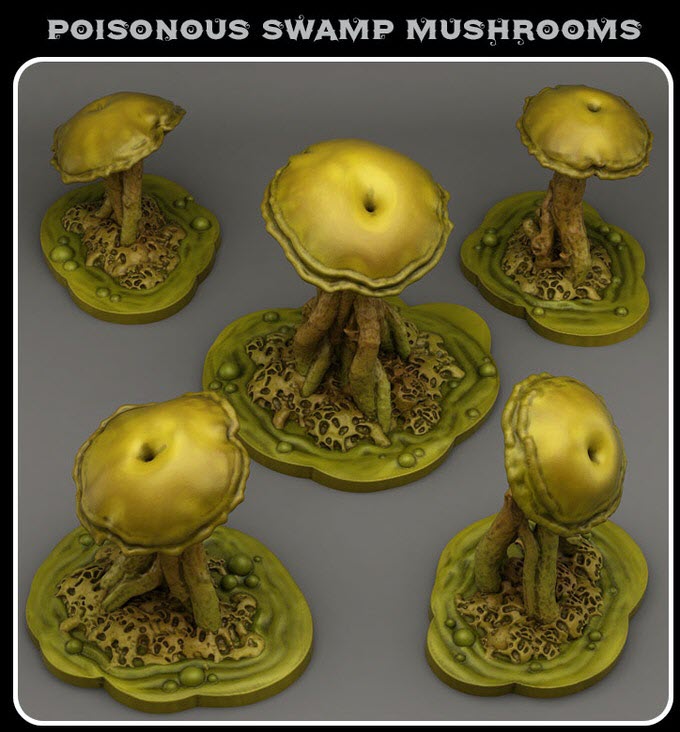 3D Printed Fantastic Plants and Rocks Poisonous Swamp Mushrooms 28mm - 32mm D&D Wargaming