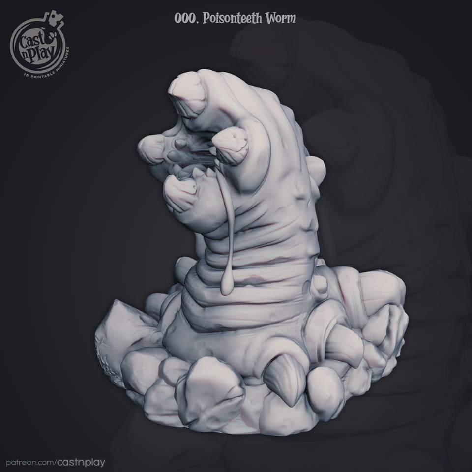 3D Printed Cast n Play Poisonteeth Worm 28mm 32mm D&D