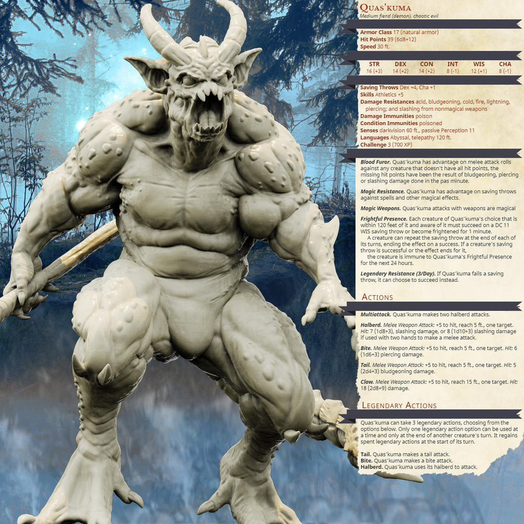 3D Printed Bestiary Vol. 4 Nafarrate - Quas'kuma Demon Fiend 32mm Ragnarok D&D - Charming Terrain