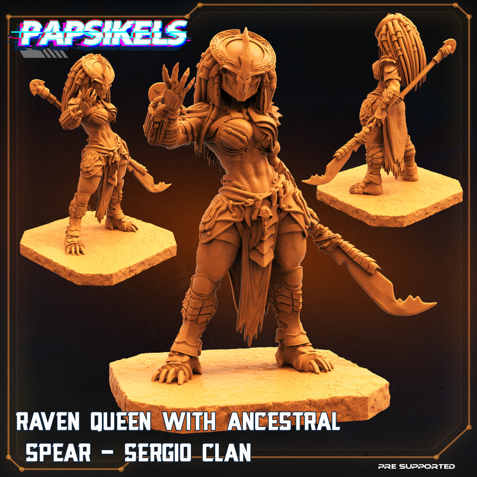 3D Printed Papsikels Cyberpunk Sci-Fi Raven Queen With Ancestral Spear - 28mm 32mm
