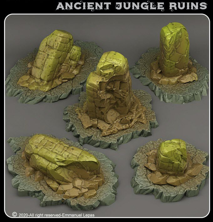 3D Printed Fantastic Plants and Rocks Ancient Jungle Ruins 28mm - 32mm D&D Wargaming