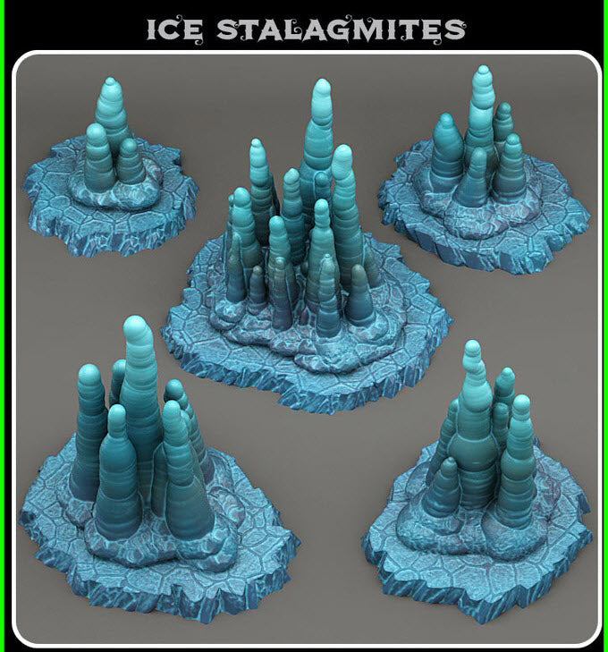 3D Printed Fantastic Plants and Rocks Ice Stalagmites 28mm - 32mm D&D Wargaming