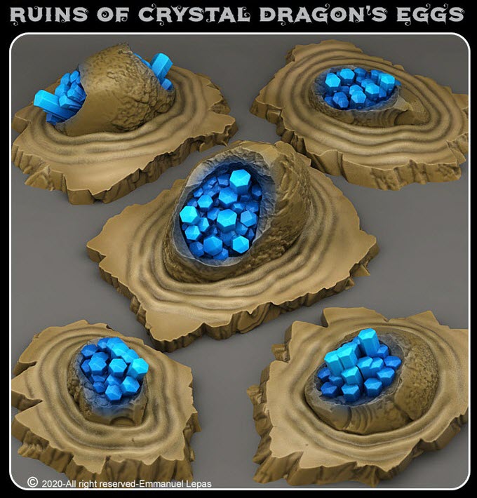 3D Printed Fantastic Plants and Rocks Ruins Of Crystal Dragon's Eggs 28mm - 32mm D&D Wargaming