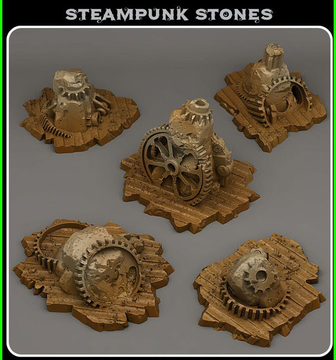 3D Printed Fantastic Plants and Rocks Steampunk Stones 28mm - 32mm D&D Wargaming
