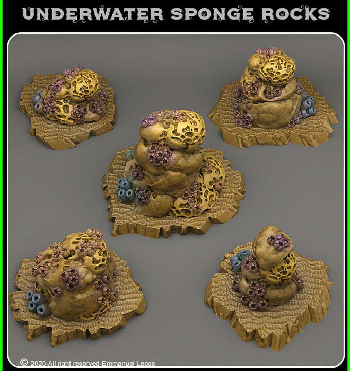 3D Printed Fantastic Plants and Rocks Underwater Sponge Rocks 28mm - 32mm D&D Wargaming