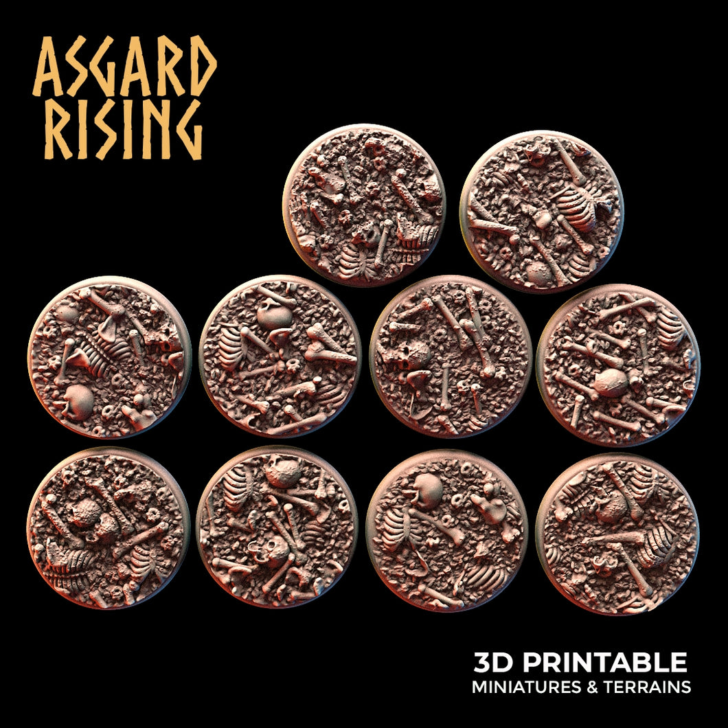 3D Printed Asgard Rising Skull and Bones Round Base Set 25 28 32 35mm D&D - Charming Terrain